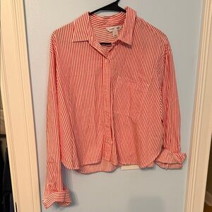 Old Navy Red and White Striped Button-Down Shirt